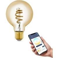 EGLO connect.z Smart Home E27 LED filament light bulb, G80, ZigBee, app and voice control, dimmable, white tunable light (warm – cool white), 360 lumen, 5 watt, vintage lightbulb amber