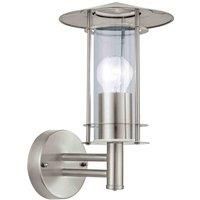 EGLO Outdoor wall light Lisio, external porch lighting, lantern made of stainless steel and clear glass, silver outside lamp with E27 socket, IP44