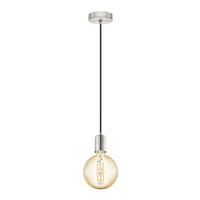 EGLO Pendant Lamp Yorth, 1 Bulb Cord Pendant Light, Vintage, Industrial,, Lamp Steel in Nickel Matt, Cable in Black, Dining Table Lamp, Living Room Lamp, E27 Socke