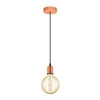 EGLO Pendant Lamp Yorth, 1 Bulb Cord Pendant Light, Vintage, Industrial,, Lamp Steel in Copper, Cable in Black, Dining Table Lamp, Living Room Lamp, E27 Socke