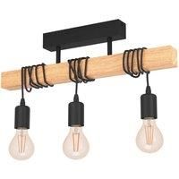 EGLO Townshend Ceiling Light, 3-Flame Vintage Ceiling Light with An industrial Design, Retro Pendant Light Made of Steel and Wood, Colour: Black, Brown, Socket: E27