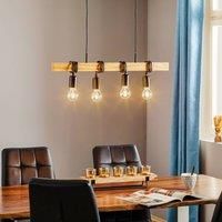 EGLO Townshend 95499 Wooden 6-Bulb Hanging Pendant Light E27, Steel and wood, Black, 110cm x 70cm x 10,5cm
