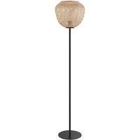 EGLO Floor lamp Dembleby, vintage and boho standing light made of black steel and natural wood, living room lighting with foot switch, E27 socket