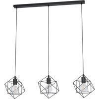 EGLO Straiton Pendant Light, 3-Bulb Pendant Lamp, Vintage, Industrial, Steel Pendant Light in Black, Dining Table Lamp, Living Room Lamp, Hanging with E27 Socket, L 90.5 cm