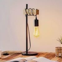 Eglo Table lamp Townshend, Vintage Bedside lamp in Industrial Design, Retro Living Room Lighting, Black Metal and Natural Wood, FSC Certified, Socket E27, incl. Switch