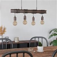 EGLO Pendant lighting Townshend 4, 4 lamp ceiling light fixture in vintage and industrial style for dining and living rooms, hanging light made of antique brown metal, E27 socket