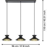 EGLO Grizedale pendant light, 3-bulb, black/brass