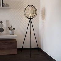 Eglo Tripod Floor lamp Waverton, floorlamp Made of Black Wood and Fabric in Beige, Living Room Lighting, Standing lamp with E27 Socket
