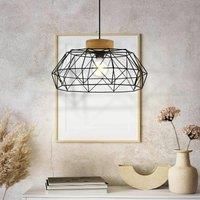 Eglo Pendant Lighting Padstow, Hanging lamp Vintage, Industrial, Retro Ceiling Light Made of Black Metal and Natural Wood, Dining Table lamp, FSC Certified, E27 Socket