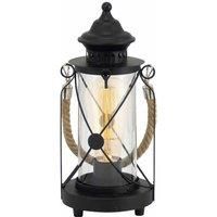 EGLO Bradford table lamp, 1-flame vintage table light, lantern, bedside lamp made of steel, Colour: Black, Glass: Clear, Socket: E27, incl. switch