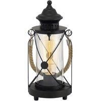 EGLO Bradford table lamp, 1-flame vintage table light, lantern, bedside lamp made of steel, Colour: Black, Glass: Clear, Socket: E27, incl. switch