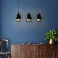 Eglo 49448 Austell Three-Pendant Light in Black and Gold Steel, Length 76,5 cm