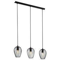 EGLO Newtown pendant light, 3-flame vintage pendant lamp, retro steel hanging light, Colour: Black, Socket: E27