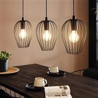 EGLO Newtown pendant light, 3-flame vintage pendant lamp, retro steel hanging light, Colour: Black, Socket: E27