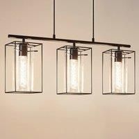 EGLO Loncino Pendant Lamp, 3-Flame Vintage Pendant Lamp, Hanging Lamp Made of Steel, Colour: Black, Glass: Tinted Glass, Socket: E27, L: 74.5 cm/29.3 inches