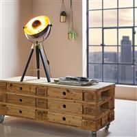 EGLO Covaleda Tripod Table Lamp, Wood and Steel Coloured in Brass, Black and Gold Vintage Bedside Light, Industrial Tripod Living Room Lighting With Switch, E27 Socket