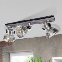 EGLO ceiling lamp Barnstaple, 3 flame vintage ceiling spot in industrial design, retro wall spot made of steel in zinc used look, wood, colour: brown patina, black, socket: E27