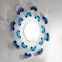EGLO Viki 1 Kids Ceiling Light, Steel Flush Mounted Wall Light in Blue with Satin and White Glass, E27 Socket