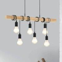 EGLO TOWNSHEND pendant light, 6-flame vintage pendant light with an industrial design, retro hanging light made of steel and wood, Colour: Black, brown, Socket: E27