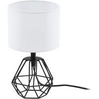 EGLO CARLTON 2 Table Lamp, 1-Flame Vintage Table Light, Bedside Lamp Made of Steel and Fabric, Colour: Black, White Socket: E14, incl. Switch
