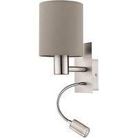 EGLO Led Wall Lamp Pasteri, 2 Bulbs Fabric Wall Light, Material: Steel, Fabric, Colour: Nickel Matt, Taupe, Socket: E27, incl. Switch and Flexible Reading Light