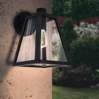 EGLO Mirandola Outdoor Wall Light, 1-Bulb Outdoor Light Vintage, Retro, Wall Light Made of Cast Aluminium in Black and Clear Glass, Outdoor Lamp with E27 Socket, IP44