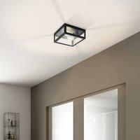 EGLO Flush ceiling light fitting Amezola, 2 bulbs lighting in industrial and vintage design, living room, kitchen and bathroom wall lamp made of black steel and clear glass, E27 socket, IP44