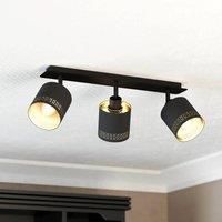 EGLO Esteperra 3 Bulb Ceiling Light Vintage Retro Ceiling Spotlight Steel and Textile Living Room Lamp in Black Gold Kitchen Lamp Spotlights with E27 Socket