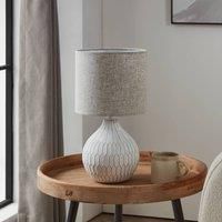 EGLO Textile bedside lamp Bellariva 3, ceramic side table light with boho design and lampshade made of bright brown fabric, living room and bedroom lighting with switch, E27 socket
