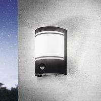 EGLO 99566 Outdoor Wall Light Cerno with Motion and Twilight Sensor, Porch Lighting, Waterproof Outside lamp Made of Black Galvanized Steel and White satinised Glass, E27 Socket, IP44