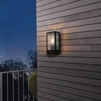 EGLO Outdoor wall light Alamonte with motion and twilight sensor, external porch lighting, waterproof outside lamp made of black metal and clear glass, E27 socket, IP44