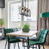 EGLO Pendant lighting Libertad, 3 bulb ceiling light fitting, hanging lamp for dining room made of black metal and natural wood, E27 socket
