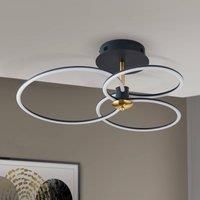 ORION Charlotte LED ceiling light, 3 rings, black/gold