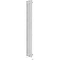 Ximax Vulkan Round Tube Satin White Vertical Electric Designer Radiator, (W)210mm X (H)1800mm