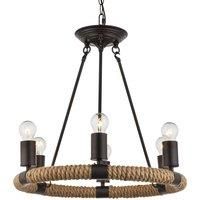 Globo Ulleu round LED pendant lamp, hemp rope, 6-bulb