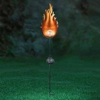 33472 LED solar light with a metal flame