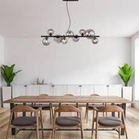 Globo Riha pendant light, length 87 cm, black/smoke-coloured, 9-bulb.
