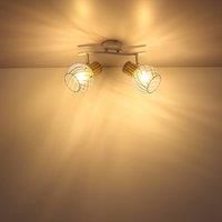 Globo Luise ceiling light, white, wooden look, 2-bulb
