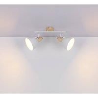 Globo Wiho ceiling lamp, metal, white/wood look, 2-bulb