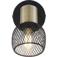 Globo 54028-1 Spotlight Metal Black Matt Antique Brass Shade Metal Mesh Switch, Black, Klein