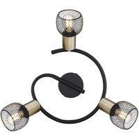 Globo Fiastra ceiling light, black/antique brass, 3-bulb
