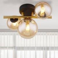 Globo Riha LED ceiling light, amber, length 28.5 cm, 3-bulb, glass