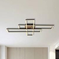 Globo Dakari LED ceiling lamp, length 80 cm, black/wood, 3-bulb