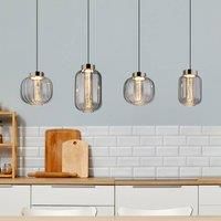 Globo Fluoro LED hanging light, smoke grey, length 120 cm, 4-bulb.