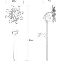 GLOBO Garden Decoration LED Solar Lamp Windmill Patio Lamp Rust-Coloured Outdoor Lamp Ground Spike Metal Yellow Breaking Glass Warm White L x H 20 x 50 cm