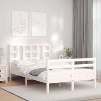 Bed Frame with Headboard White Small Double Solid Wood
