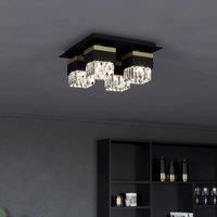 EGLO Ceiling light fitting Barrancas, crystal flush mount lamp, elegant living room lighting made of metal in black and gold, clear glass, E14 socket
