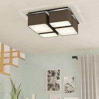 EGLO Ceiling light fitting Mordazo, 4 lamp flush mount ceiling light fixture, indirect living room lighting made of fabric in anthracite brown and black metal, E27 socket