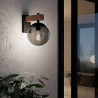 EGLO Bufalata outdoor wall light black/wood smoky glass