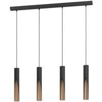 EGLO Barbotto LED hanging light in black/oak, 4-bulb